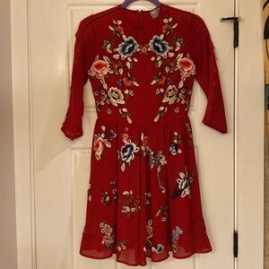 ASOS Women's Red Gorgeous Metallic Floral Embroidery Print Mini Dress Size 2